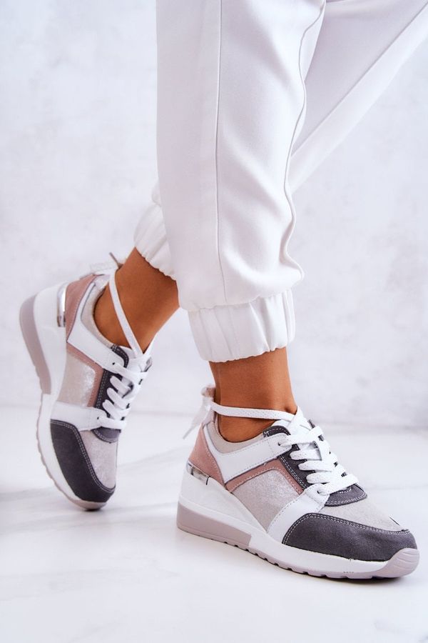 Kesi Leather Sport Shoes Wedge Sneakers Elissa Silver-Grey