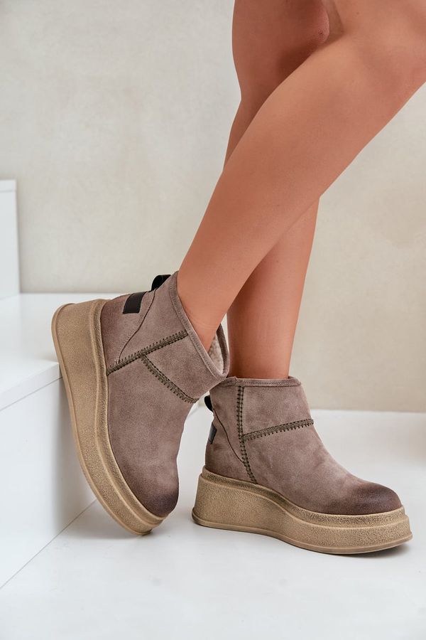 Maciejka Leather Suede Snow Boots On Platform And Wedge Brown Maciejka