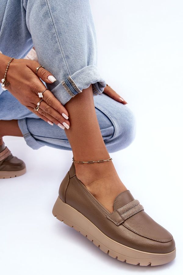 LEMAR LEMAR Leather Platform Shoes with Ornamentation Beige Lehira