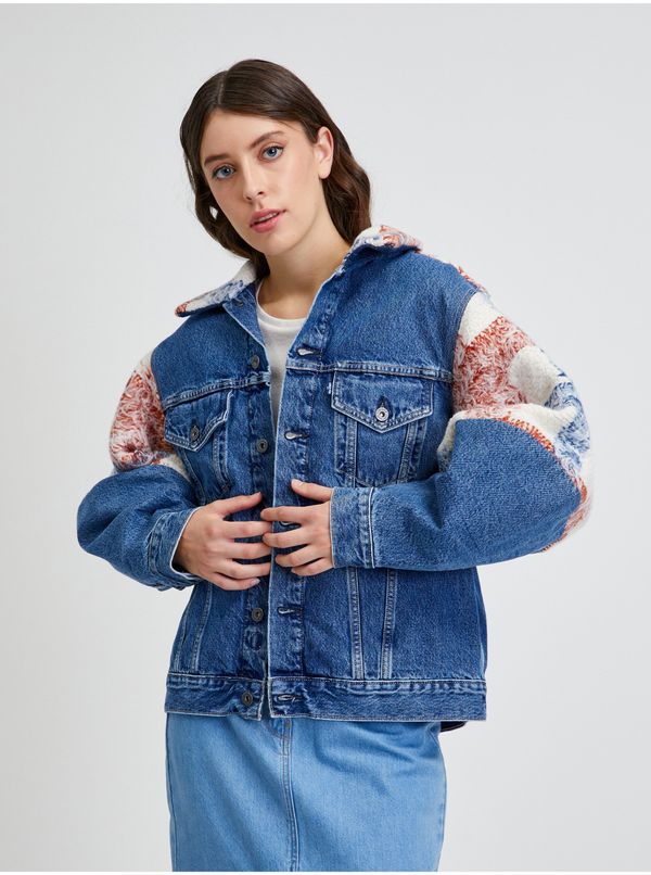 Levi's® Levi&#39;s Beige-Blue Women&#39;s Plaid Denim Jacket Levi&#39;s® Wedge - Women