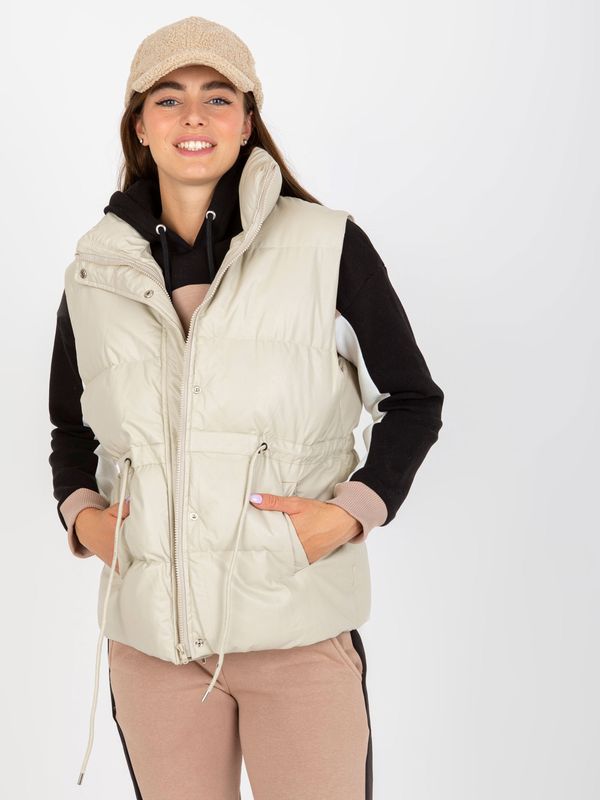 Fashionhunters Light beige down vest made of artificial leather without hood