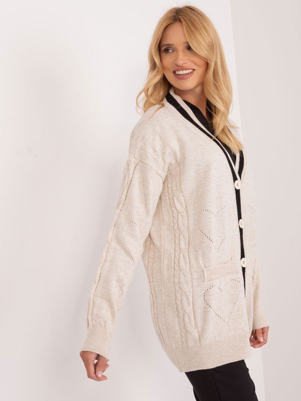 Fashionhunters Light beige knitted women's cardigan