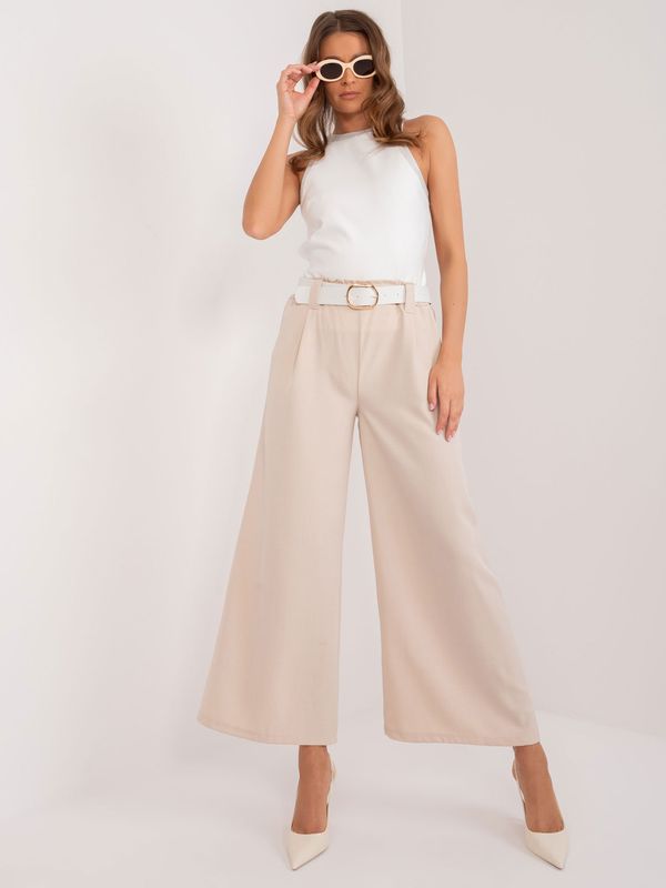 Fashionhunters Light beige wide trousers with pockets