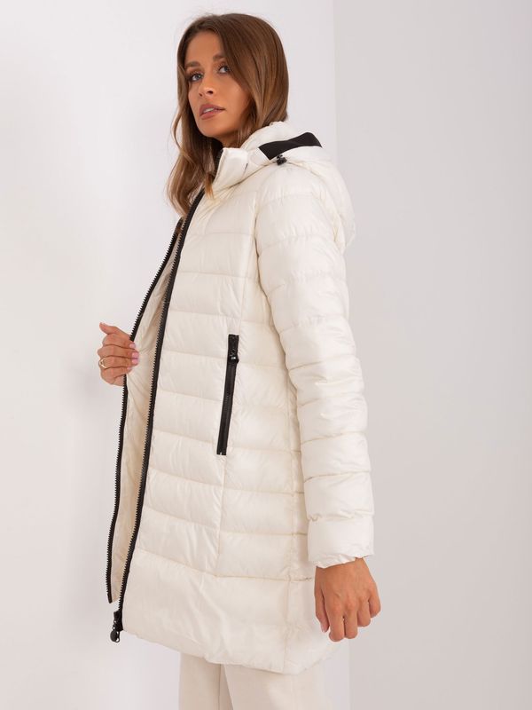 Fashionhunters Light beige winter jacket with stitching