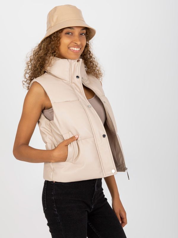 Fashionhunters Light beige women's eco-leather vest