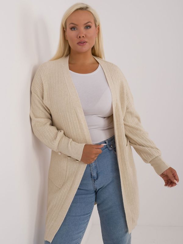 P-M Light beige women's knitted cardigan plus sizes