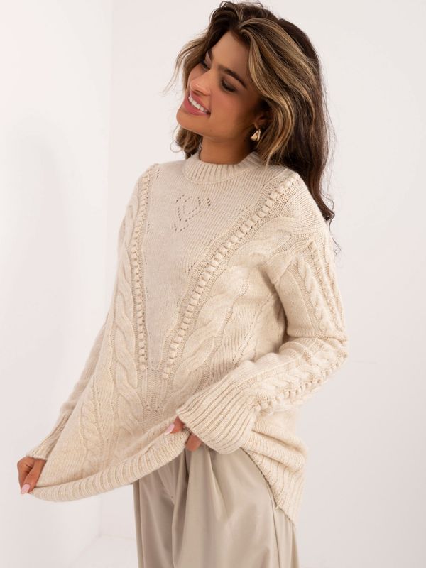 Fashionhunters Light beige women's knitted sweater