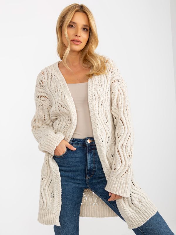 Fashionhunters Light beige women's openwork cardigan without closure