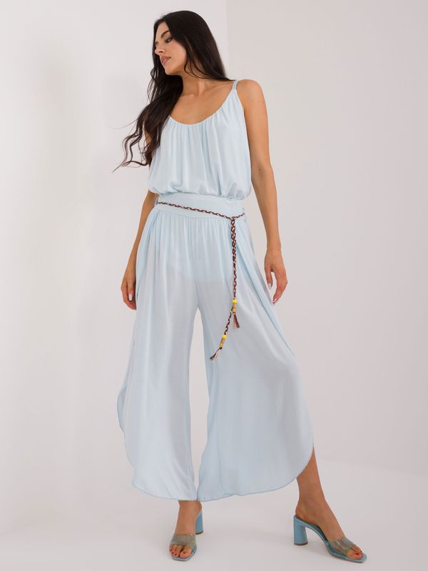 Fashionhunters Light blue airy trousers with slits OCH BELLA