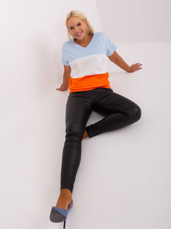 Fashionhunters Light blue and orange striped blouse plus size