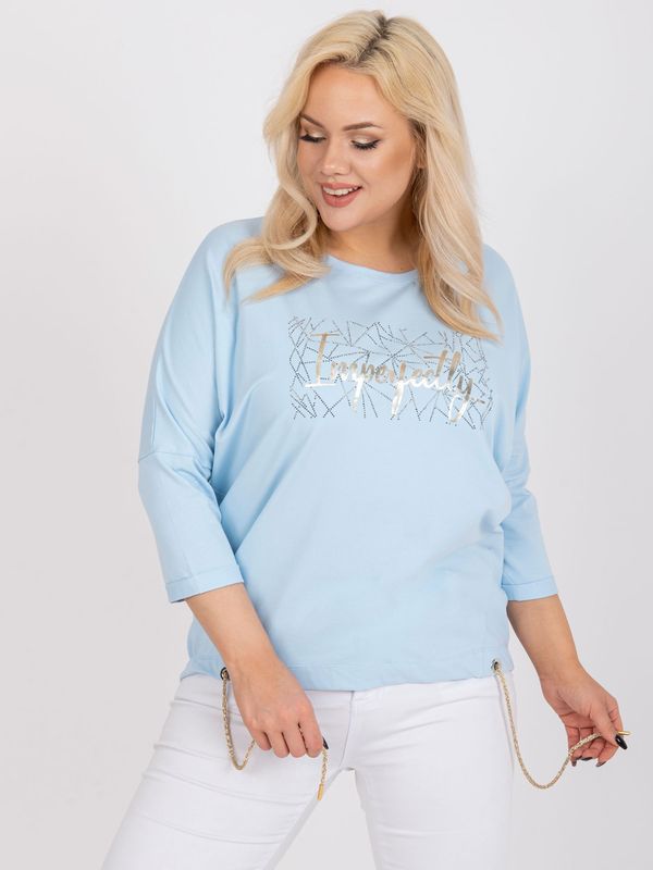 Fashionhunters Light blue blouse of larger size with 3/4 sleeves