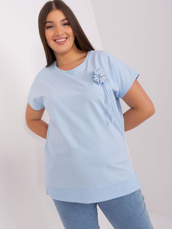 Fashionhunters Light blue blouse plus size with decorative application