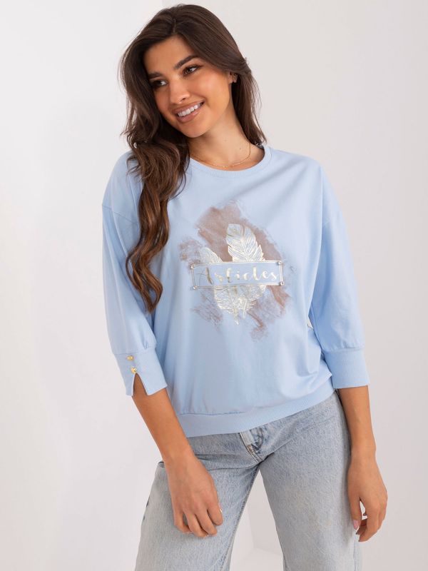 Fashionhunters Light blue casual blouse with a slit on the sleeve