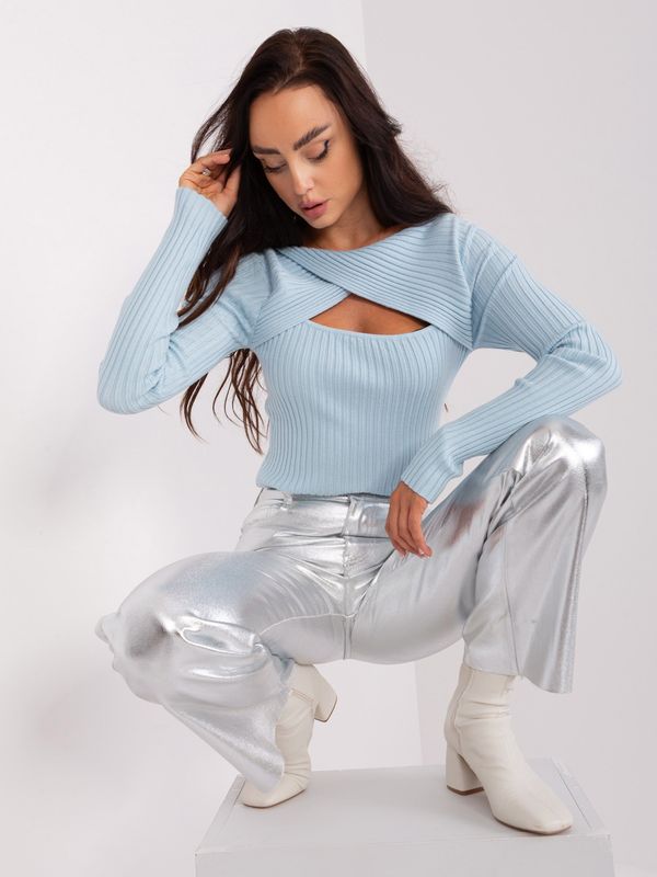 Fashionhunters Light blue classic ribbed sweater