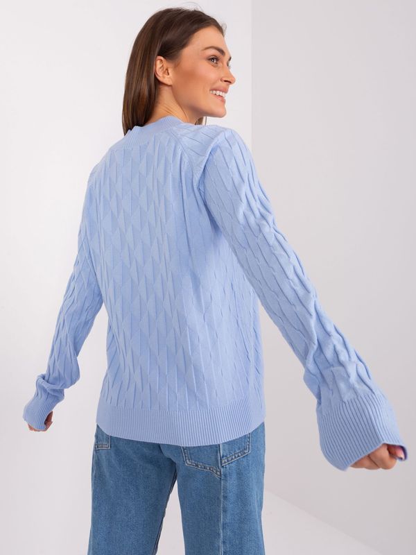 Fashionhunters Light blue classic sweater with cotton