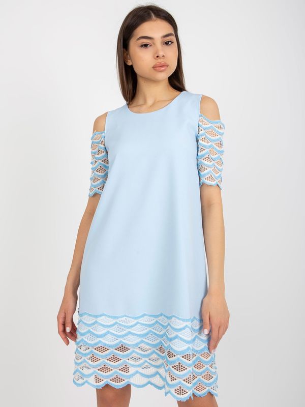 Fashionhunters Light blue cocktail dress with openwork decoration