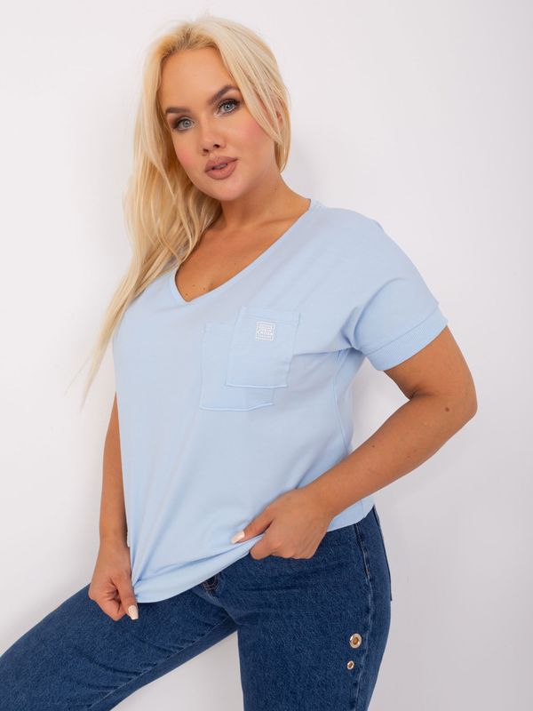 Fashionhunters Light blue cotton blouse of larger size