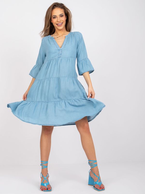 Fashionhunters Light blue dress with ruffles Olive SUBLEVEL