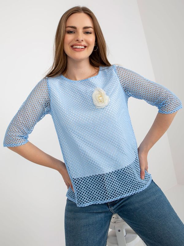 Fashionhunters Light blue formal blouse with 3/4 sleeves