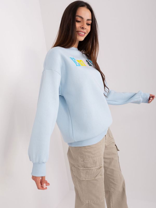 Fashionhunters Light blue hoodie with inscription