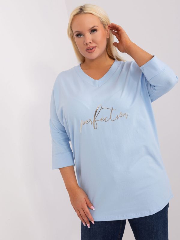 Fashionhunters Light blue loose cotton blouse plus size