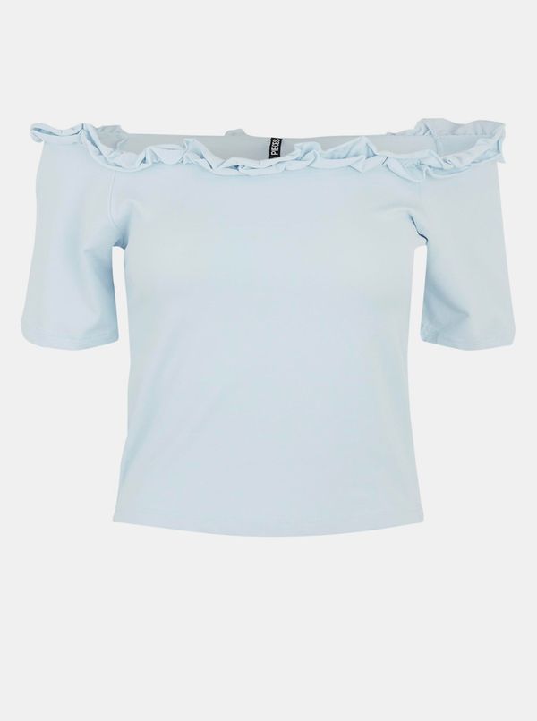 Pieces Light Blue Off-the-Shoulder Crop Top Pieces Leah - Women's