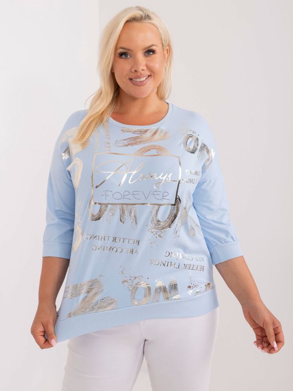 Fashionhunters Light blue plus size blouse with lettering