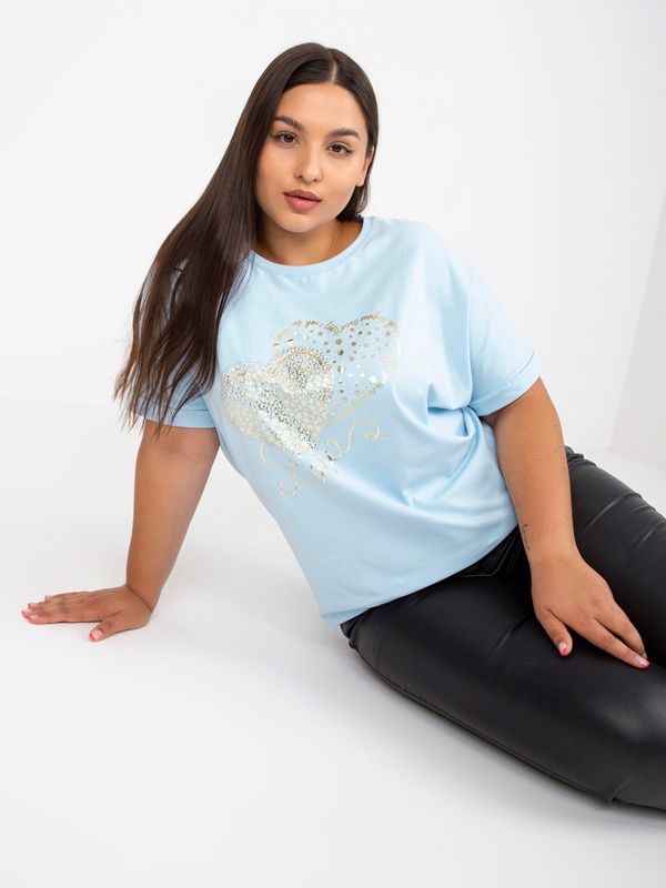 Fashionhunters Light blue plus size t-shirt with printed design
