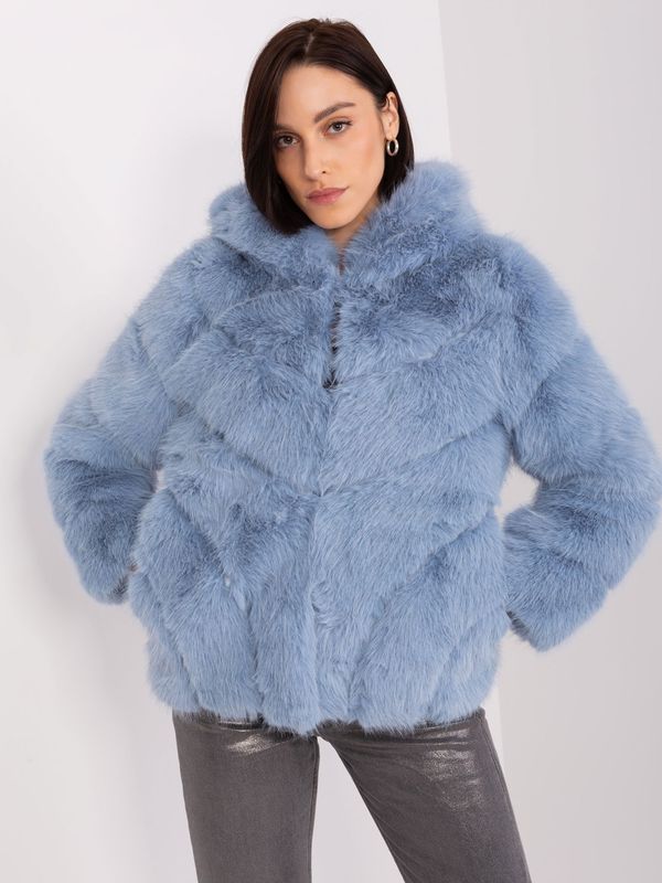 Fashionhunters Light blue transitional jacket with eco fur