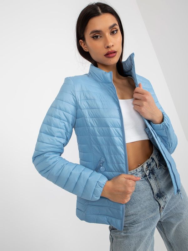 Fashionhunters Light blue transitional quilted jacket with pockets