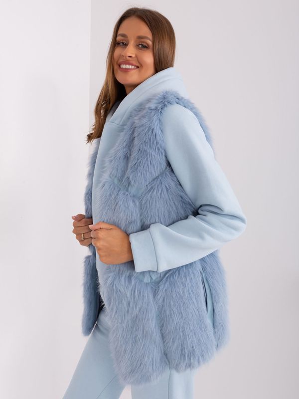 Fashionhunters Light blue vest with fur