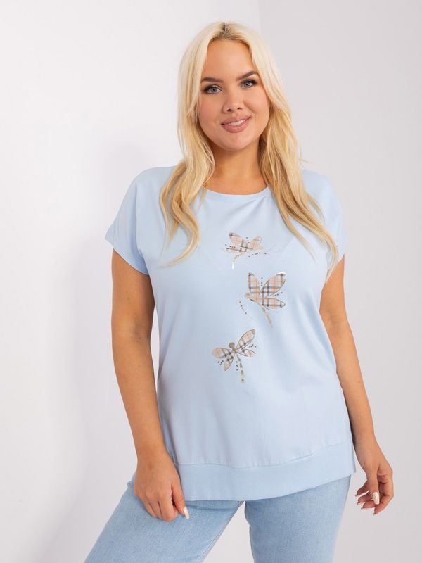 Fashionhunters Light blue women's plus size blouse with appliqués