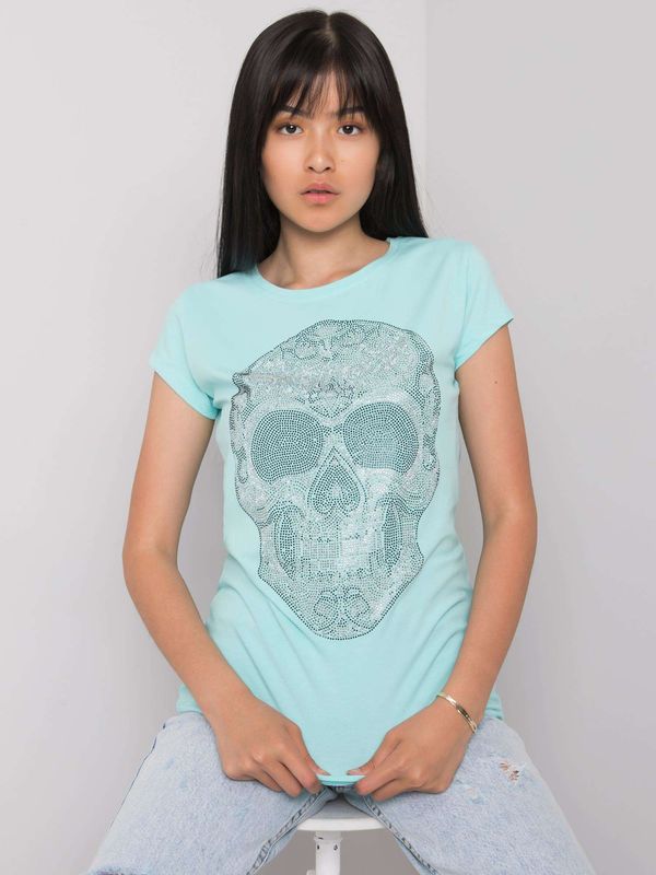 Fashionhunters Light blue women's T-shirt with skull