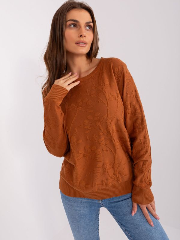 Fashionhunters Light brown classic sweater with a round neckline