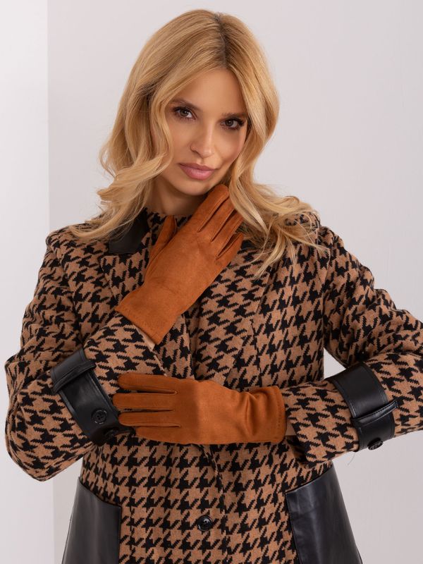 Fashionhunters Light brown gloves with touch function