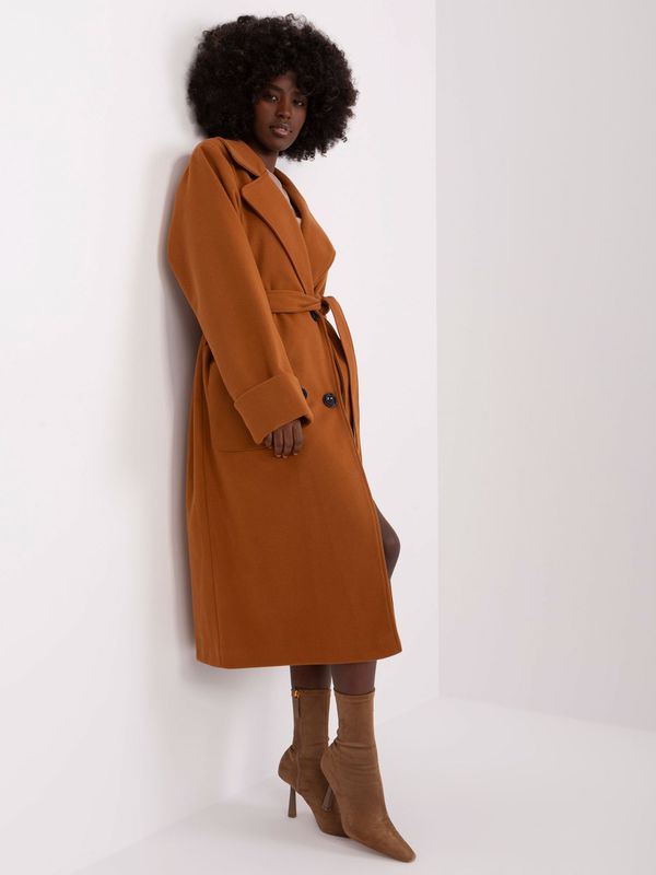 Fashionhunters Light brown long coat with button fastening