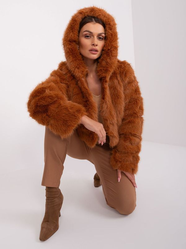 Fashionhunters Light brown mid-season hooded jacket