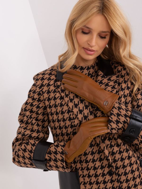 Fashionhunters Light brown smooth gloves with eco-leather