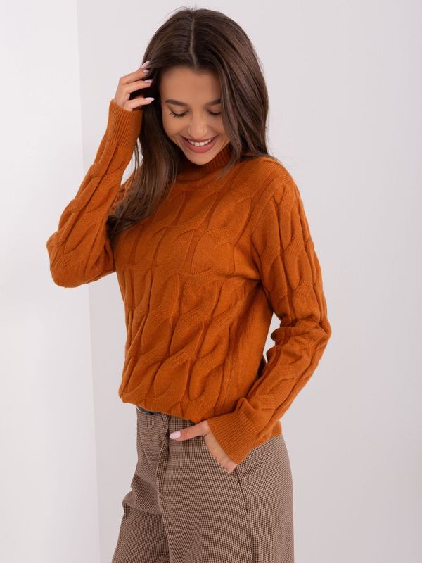 Fashionhunters Light brown sweater with cables and turtleneck