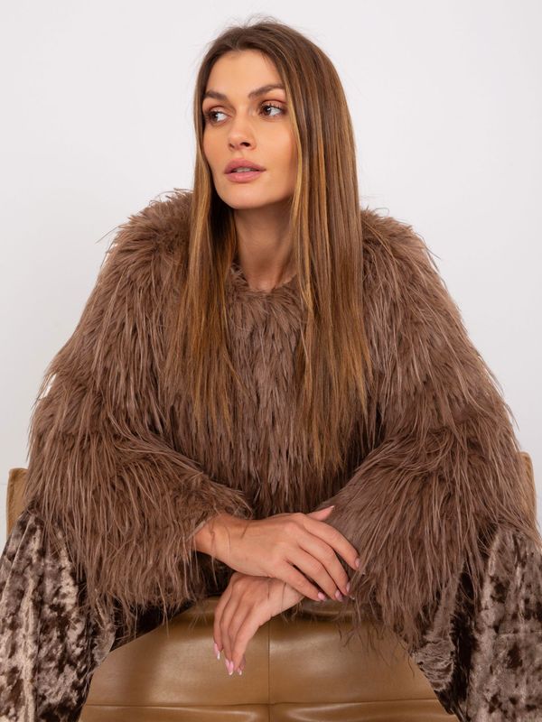 Fashionhunters Light brown transitional jacket with eco fur
