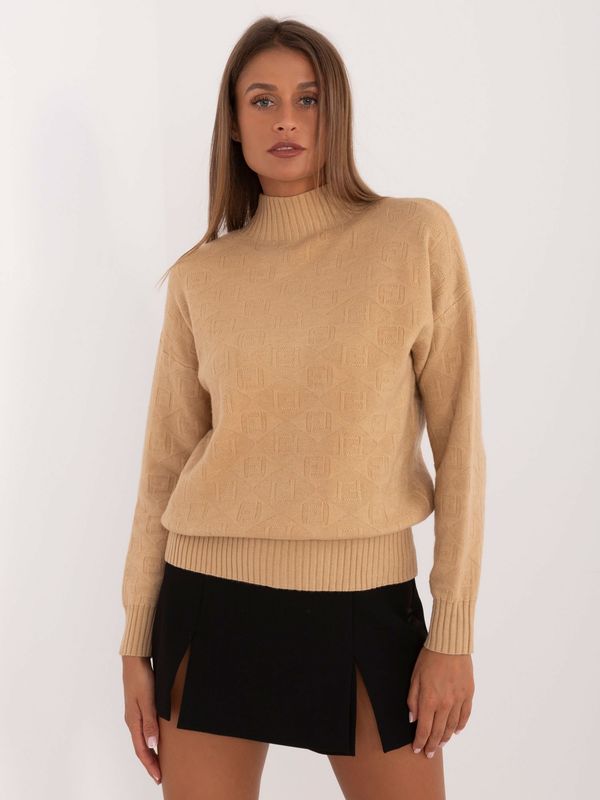 Fashionhunters Light brown turtleneck sweater