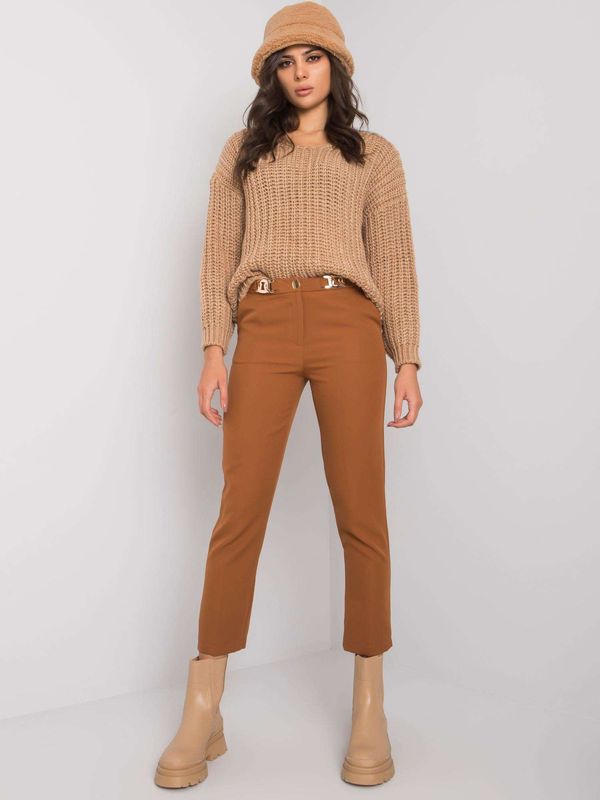 Fashionhunters Light brown women's elegant trousers