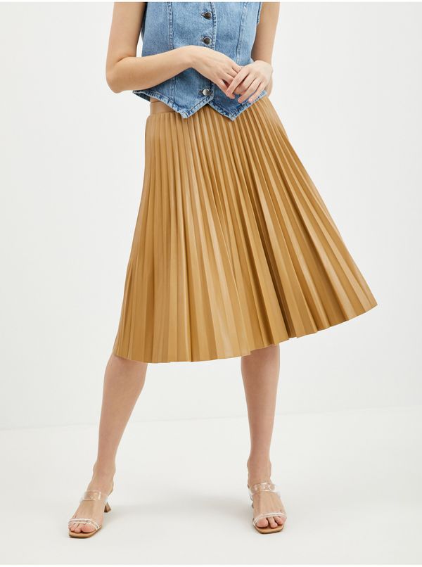 Orsay Light brown women's faux leather pleated skirt ORSAY