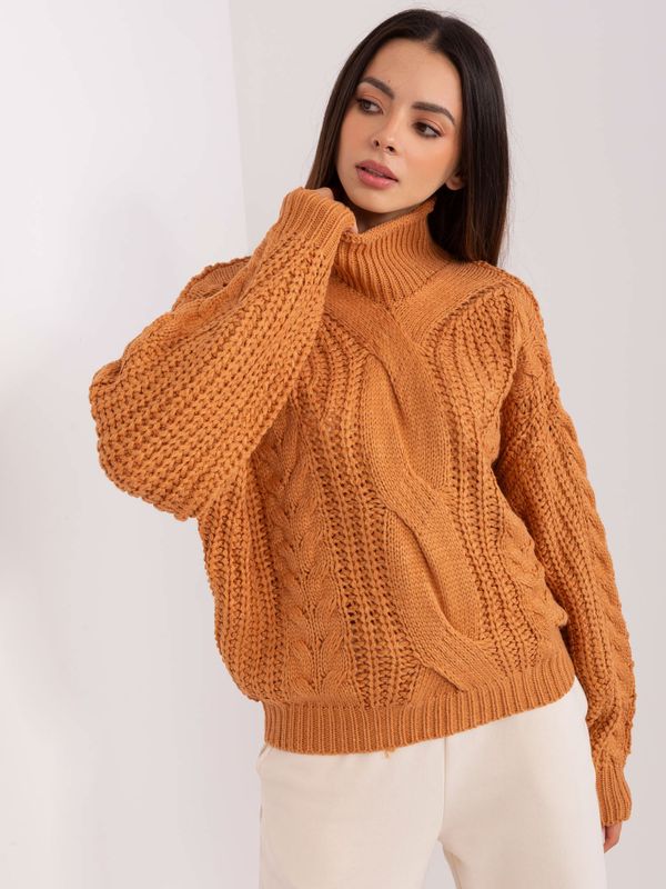 Fashionhunters Light brown women's oversize sweater with cables