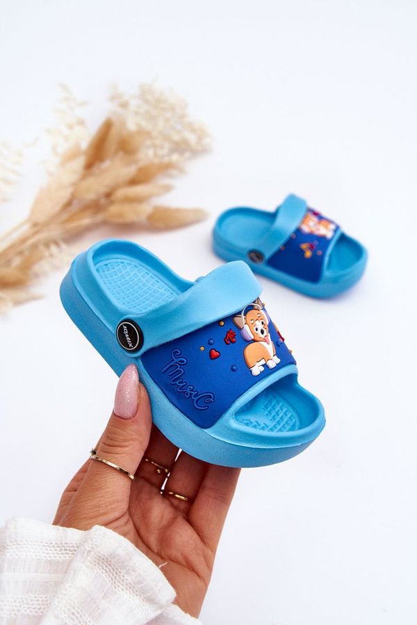 Kesi Light children's slides Sandals with Dog motif Blue Rico