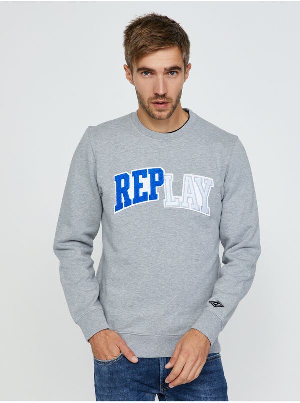 Replay Light gray men's sweatshirt with Replay inscription - Men