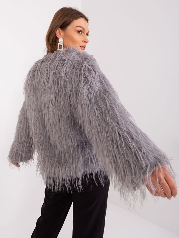 Fashionhunters Light gray transitional jacket with eco fur