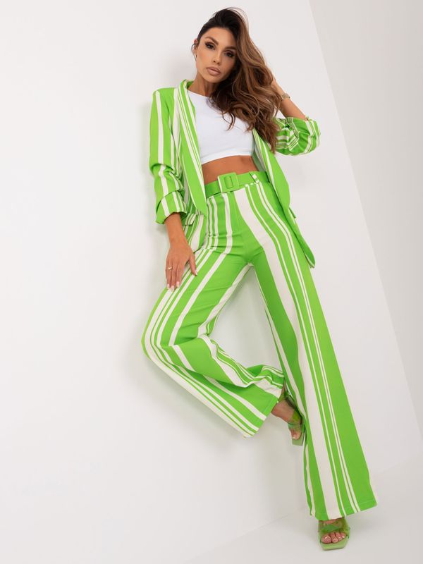 Fashionhunters Light green and ecru wide pants