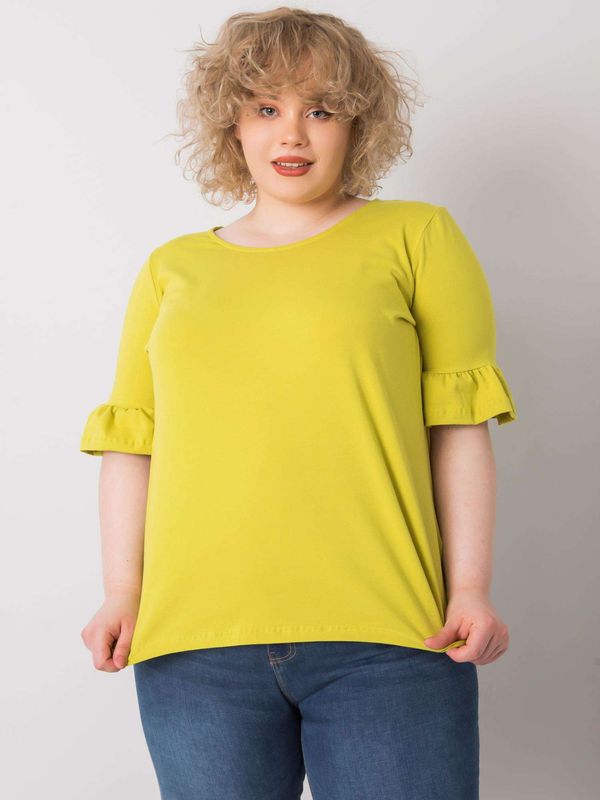 Fashionhunters Light green blouse in larger size with ruffles on the sleeves Yarela