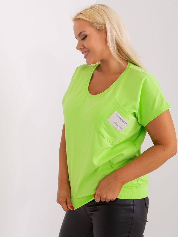 Fashionhunters Light green cotton blouse of larger size with short sleeves